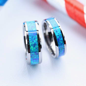 QUASAR Tungsten Wedding Band with Blue Green Opal Inlay 6mm