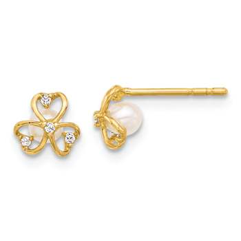 14k Yellow Gold Cubic Zirconia and Freshwater Cultured Pearl Stud Earrings