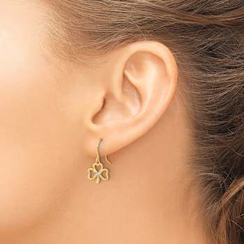 14k Yellow Gold and Rhodium Over 14k Yellow Gold Diamond-Cut Clover
Dangle Earrings