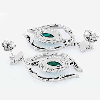 Blue Marquise Turquoise Oxidized Sterling Silver Earrings 13x8mm