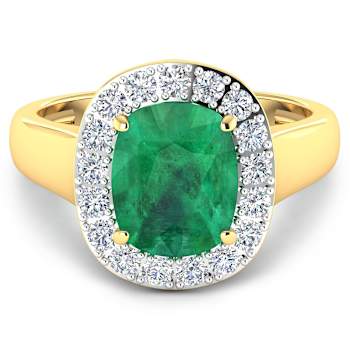 3.01ctw Green Emerald and Diamond 14K Yellow Gold Halo Ring