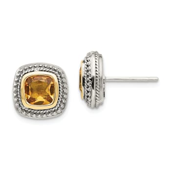 Sterling Silver Antiqued with 14K Accent Citrine Earrings
