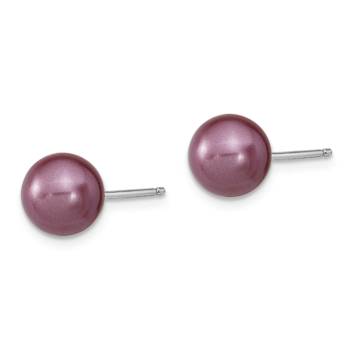 Rhodium Over Sterling Silver 8-9mm Plum/White Imitation Shell Pearl Post
3 Earring Set