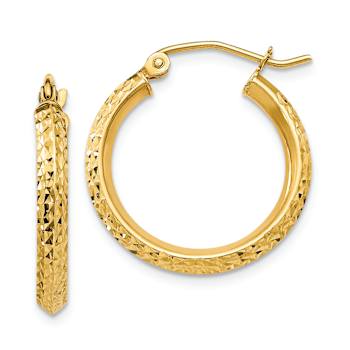 14k Yellow Gold 13/16" Diamond-Cut Knife Edge Hoop Earrings