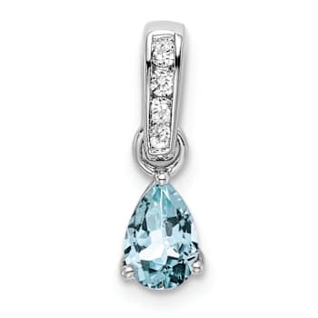 Rhodium Over 10k White Gold 0.5 cttw Pear Aquamarine and Accent Diamond Pendant