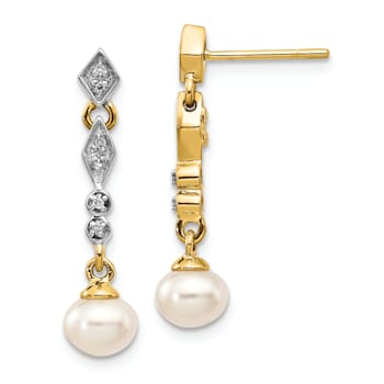 14K Yellow Gold with Rhodium 5-6mm Semi-round Freshwater Cultured Pearl
0.04ct Diamond Earrings