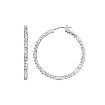 White Cubic Zirconia Platinum Over Sterling Silver Hoops 1.52ctw