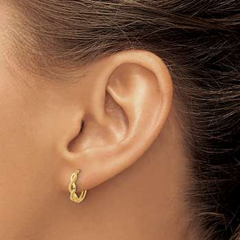 14k Yellow Gold Polished and Textured 1/2" Braided Hinged Hoop Earrings