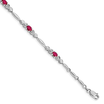 Rhodium Over 10k White Gold Diamond and Ruby Bracelet