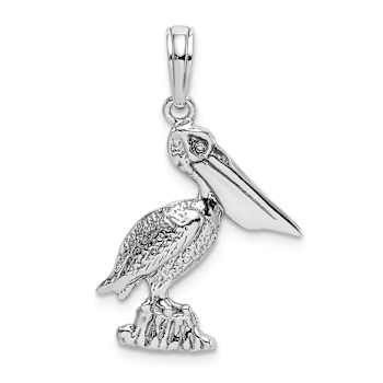 Rhodium Over 14k White Gold Textured Standing Pelican Charm