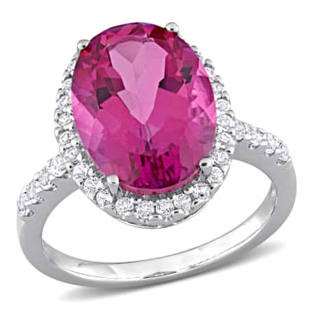 7.50ctw Pink And White Topaz 14k White Gold Ring