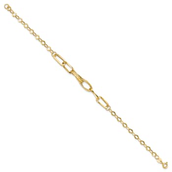 14k Yellow Gold 4mm Polished and Textured Fancy Link Bracelet