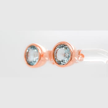 Aquamarine Round 18K Rose Gold Over Sterling Silver Women's Button
Earrings, 1.41ctw