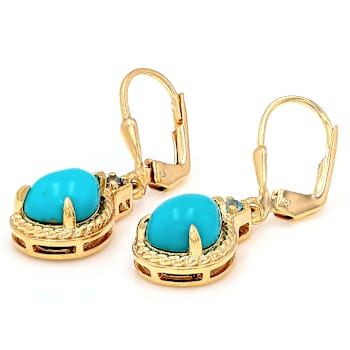 Turquoise Pear And Swiss Blue Topaz Earrings In 18K Gold Over Sterling
Silver 0.08ctw