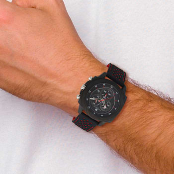Charles Hubert Carbon Fiber Case Chronograph Red Strap Watch