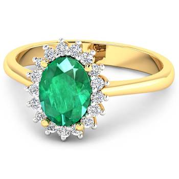 1.75ctw Green Emerald and Diamond 14K Yellow Gold Halo Ring