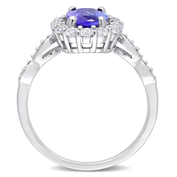 1.87ctw Tanzanite, White Topaz And Diamond Accent 14k White Gold Halo Ring