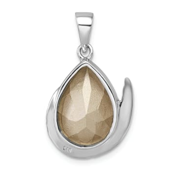 Rhodium Over Sterling Silver Polished and Antiqued Crystal Mermaid Tail Pendant