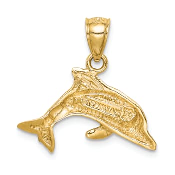 14k Yellow Gold Lab Created Opal Dolphin Pendant