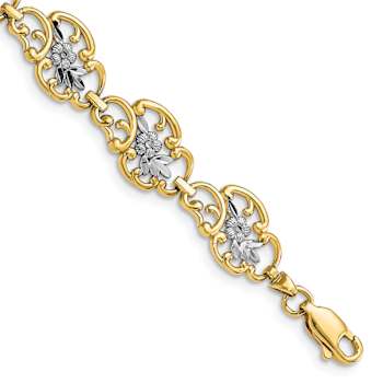 14k Two-tone Gold Diamond-Cut Fancy Flower Link Bracelet