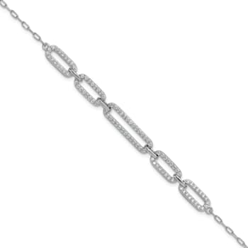 Rhodium Over Sterling Silver Polished Cubic Zirconia Link with 1.5-inch
Extension Bracelet