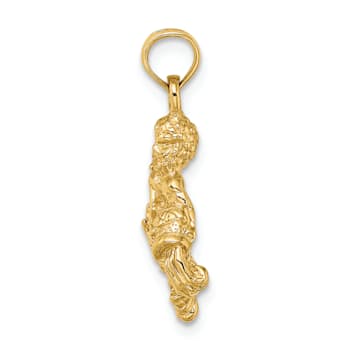 14k Yellow Gold 3D Textured Aquarius Zodiac pendant