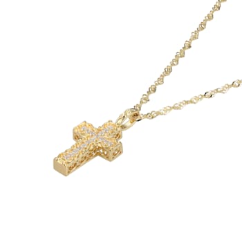 White Cubic Zirconia 18k Yellow Gold Over Sterling Silver Cross Pendant
With Chain 0.25ctw
