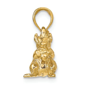 14k Yellow Gold Solid 3D Textured Squirrel with Nut pendant