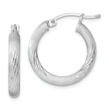 Rhodium Over Sterling Silver 3mm Polished and Satin Diamond-cut Hoop Earrings