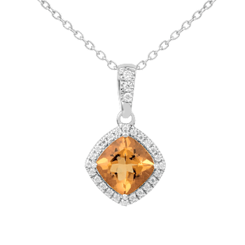 Yellow Cushion Citrine with Moissanite Accents Rhodium Over Silver
Citrine Pendant with Necklace