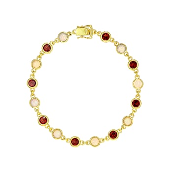 Opal And Garnet Tennis Bracelet In 18K Gold Over Sterling Silver 6.14ctw