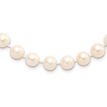 Rhodium Over Sterling Silver 7-8mm White Freshwater Cultured Pearl Necklace