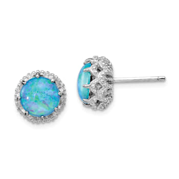 Rhodium Over Sterling Silver Lab Created Blue Opal and Cubic Zirconia
Stud Earrings