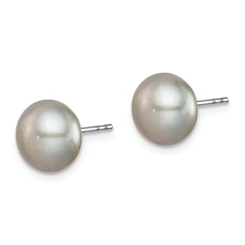 Rhodium Over Sterling Silver 8-9mm Freshwater Cultured Pearl Button Stud
Earring Set