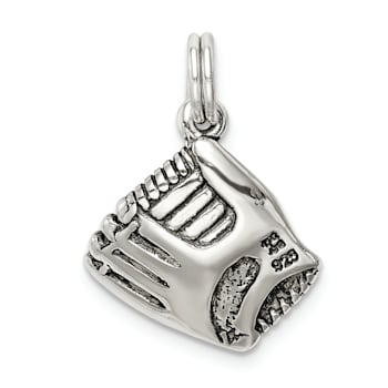 Sterling Silver Antiqued Baseball Glove with Simulated Pearl Charm