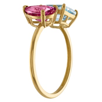 10K Yellow Gold Blue and Pink Topaz Ring 2.75ctw