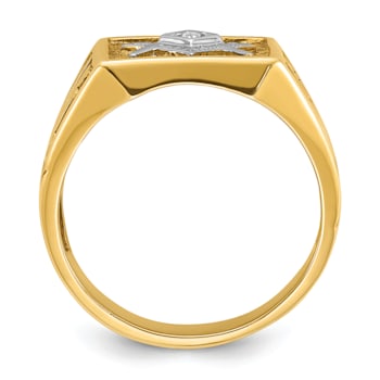 10K Two-tone Yellow and White Gold Textured Diamond Blue Lodge Masonic Ring