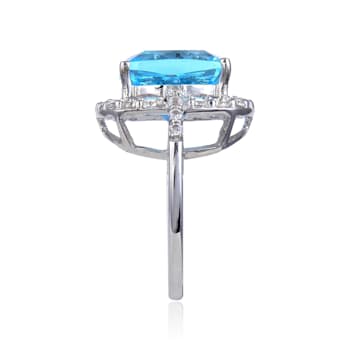 Blue and White Topaz Sterling Silver Halo Ring, 11.58ctw