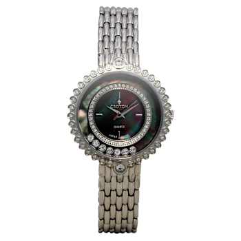 Croton Ilaria Silver Tone Floating Crystal Watch with Black Mother Of
Pearl Dial