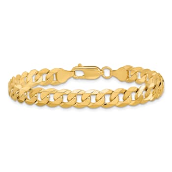 14k Yellow Gold 7.25mm Flat Beveled Curb Chain Bracelet