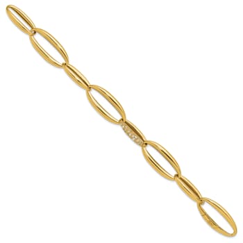 18K Yellow Gold Diamond Polished Oval Link 8-inch Bracelet 0.6ctw