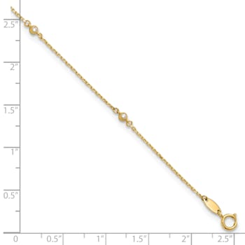 14K Yellow Gold Polished CZ Station 9-inch Plus 1-inch Extension Anklet