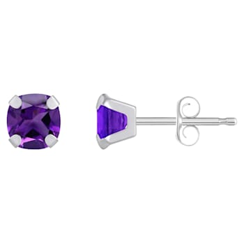 5mm Cushion Amethyst Rhodium Over 10k White Gold Stud Earrings