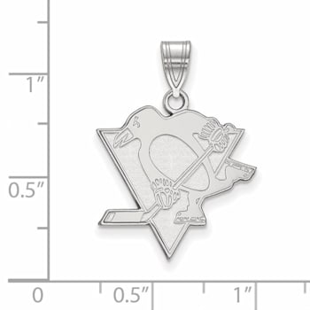 Rhodium Over Sterling Silver  NHL LogoArt Pittsburgh Penguins Large Pendant