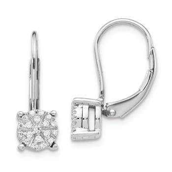 Rhodium Over 14K White Gold Lab Grown Diamond Cluster Leverback Earrings