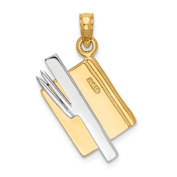 14K Two-tone Gold  3D Enameled ABC School Book Pendant