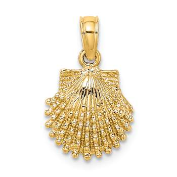 10K Yellow Gold 2D Beaded Textured Scallop Shell Charm