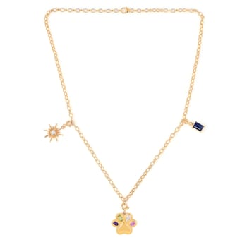 Multi-stone Paw Print Pendant Dog Mom Charm Pendant Gold Over Silver
Charm Pendant  Necklace