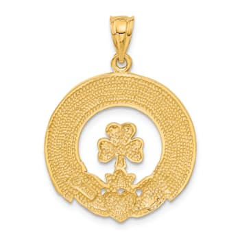 14k Yellow Gold Textured Claddagh Leaf Pendant
