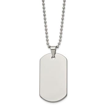 Tungsten Polished Dog Tag Pendant with 22 Inch Ball Chain
